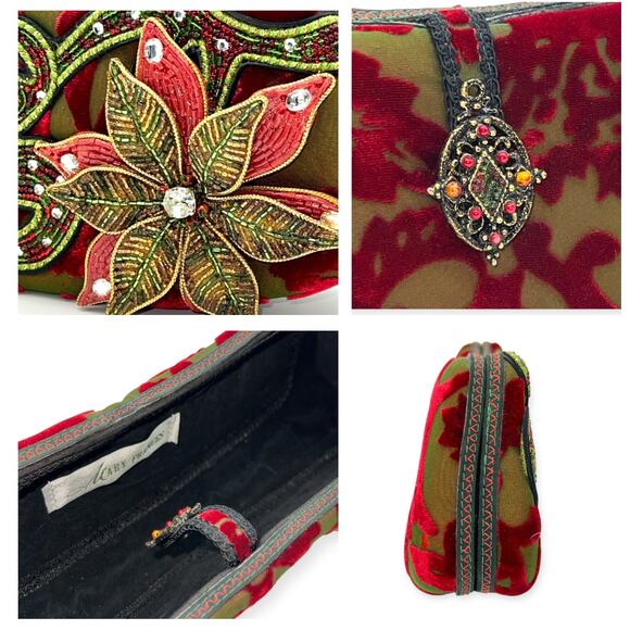 Mary Frances Vintage Christmas Beaded Baguette Hard Shell Handbag Poinsettia - Picture 3 of 15